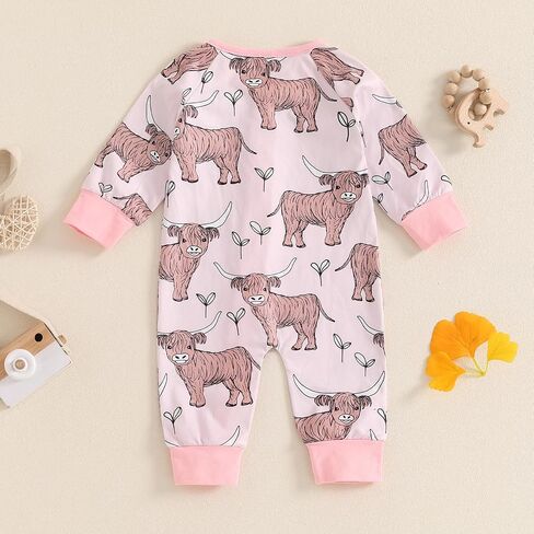 Country Baby Clothes Boy Girl Farm Animal Print Long Sleeve Romper Zipper One Piece Jumpsuit Cute Fall Outfit in Saudi Arabia