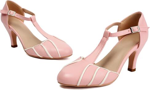 Elerhythm Women's Mary Jane Retro Rockability Close Round Toe Vintage 1920s Gatsby Heels 1950s Victorian Pumps Shoes in Kuwait
