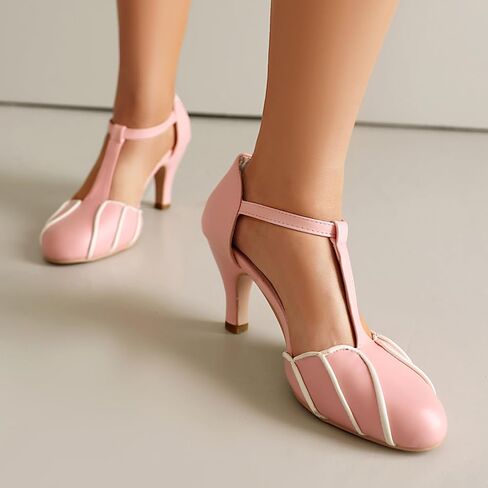 Elerhythm Women's Mary Jane Retro Rockability Close Round Toe Vintage 1920s Gatsby Heels 1950s Victorian Pumps Shoes in Kuwait