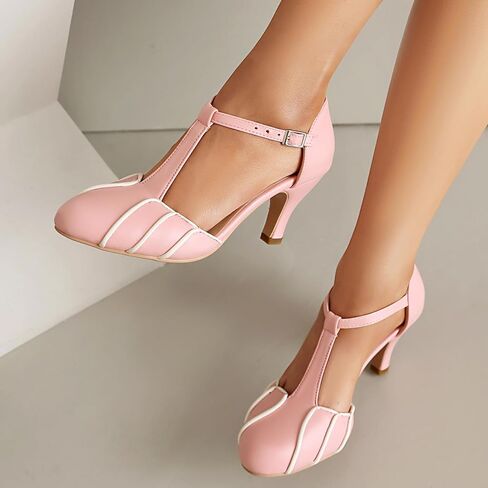 Elerhythm Women's Mary Jane Retro Rockability Close Round Toe Vintage 1920s Gatsby Heels 1950s Victorian Pumps Shoes in Kuwait