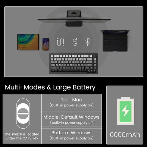 لوحة مفاتيح ميكانيكية من الألومنيوم M1W V3 75% RGB لوحة مفاتيح ألعاب لاسلكية قابلة للتبديل السريع مع مقبض، 6000 مللي أمبير في الساعة RGB متدرج أسود لوحة مفاتيح مخصصة مع PBT Double Shot ASA Profile Keycaps V3 Piano Pro in Saudi Arabia