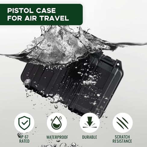 Pistol Case Hard Case with Foam, 12.2" x 9.8" x 3.15" TSA Approved Firearm Travel Case for Storage and Carrying in Saudi Arabia