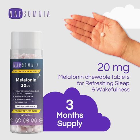 Melatonin Fast Dissolve Tablets – Mix Berry Chewable Melatonin Tablets - Non-Habit-Forming Melatonin Sleep Aid for Adults - Sugar Free Melatonin Tablets for Restful Sleep (20 mg, 365 Count(Pack of 1)) in Saudi Arabia