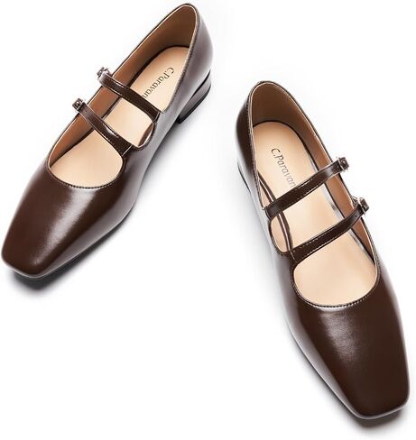 C.Paravano Women's Flats Mary Jane Flats Ballet Flats for Women Square Toe Block Heel Adjustable Straps Flat Fashion Casual Dressy Shoes in Saudi Arabia