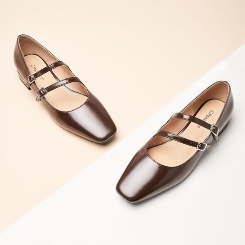 C.Paravano Women's Flats Mary Jane Flats Ballet Flats for Women Square Toe Block Heel Adjustable Straps Flat Fashion Casual Dressy Shoes in Saudi Arabia
