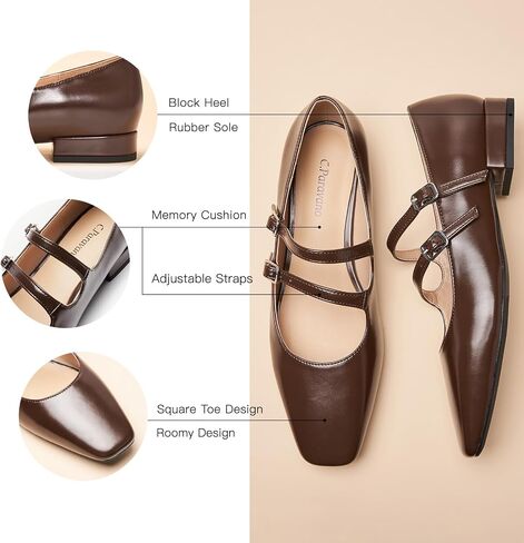 C.Paravano Women's Flats Mary Jane Flats Ballet Flats for Women Square Toe Block Heel Adjustable Straps Flat Fashion Casual Dressy Shoes in Saudi Arabia