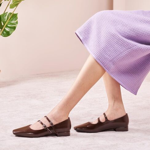 C.Paravano Women's Flats Mary Jane Flats Ballet Flats for Women Square Toe Block Heel Adjustable Straps Flat Fashion Casual Dressy Shoes in Saudi Arabia