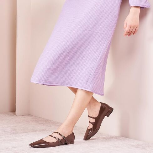 C.Paravano Women's Flats Mary Jane Flats Ballet Flats for Women Square Toe Block Heel Adjustable Straps Flat Fashion Casual Dressy Shoes in Saudi Arabia