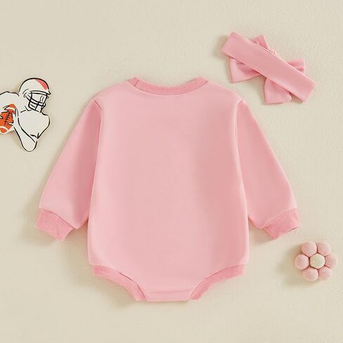 BULINGNA Newborn Baby Girl Football Outfit Game Day Long Sleeve Sweatshirt Romper Rugby Bubble Bodysuit Headband Fall Winter in Saudi Arabia