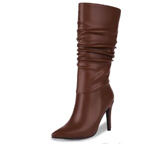 Slouch Knee High Dress Boots for Women Stiletto High Heel Pull on Fashion Long Boots Tall Boots Pointed Toe