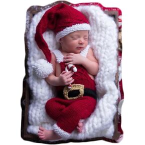 Zeroest الدعائم التصوير الفوتوغرافي لحديثي الولادة زي عيد الميلاد الطفل الكروشيه قبعة سانتا والحمالات رومبير الرضع صبي فتاة صور الدعامة in Kuwait