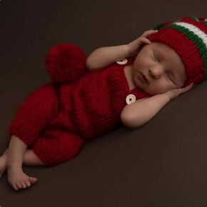 Zeroest Newborn Photography Props Christmas Outfit Baby Crochet Santa Hat and Suspenders Romper Infant Boy Girl Photo Prop