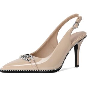 Women Slingback Pumps Pointed Toe Stiletto High Heels Beaded Heels 3.4 Inches Dress Pumps Shoes