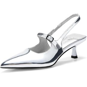 Coutgo Womens Slingback Kitten Heels Closed Pointed Toe Pumps Buckle Party Dress Shoes