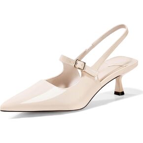 Coutgo Womens Slingback Kitten Heels Closed Pointed Toe Pumps Buckle Party Dress Shoes