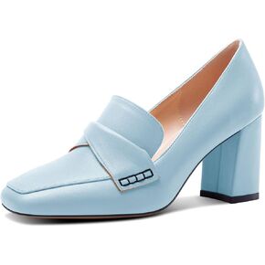 HDEUOLM Womens Chunky Block Mid Heel Square Toe Pumps Slip-on Loafers Shoes Office Basic Classic 3.2 Inches Shoes