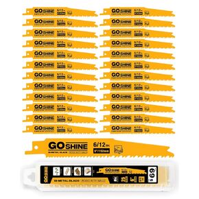 25 Pack 6 Inch 6/12 TPI Reciprocating Saw Blades for Nail-Embedded Wood，Bi-Metal sawzall Blades for Demolition