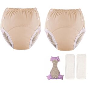 Unisex Reusable Adult Cloth Diaper,Cotton Washable Incontinence Diaper Pants,Adjustable Incontinence Pocket Diaper with Snaps Disabled,Elderly,Incontinent Patients(2 Pack)(Purple,M)