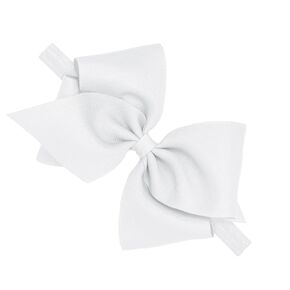 Wee Ones Girls' Classic Grosgrain Hair Bow on a Matching Baby Hair Band, For All Hair Types, Mini King Bow, 6-24 Months, White