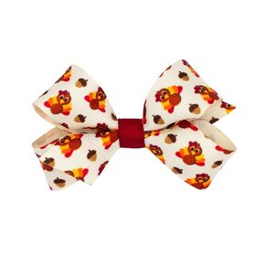 Wee Ones Girls Harvest-themed Turkey Printed Grosgrain Hair Bow, Turkey, Mini