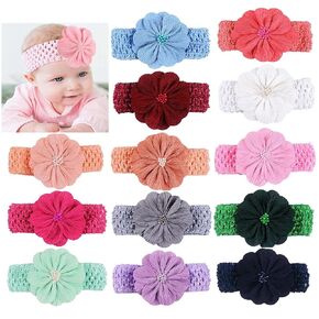 12Pcs Baby Girls Headbands Chiffon Flower Baby Headband Soft Floral Headbands for Newborns Infants Toddlers Kids(Random Color)