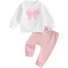 Toddler Baby Girl Clothes Fall Winter Outfits Bow Embroidered Long Sleeve Sweatshirt Pullover Top + Pants Set