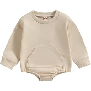 Baby Girl Boy Solid Sweatshirt Bubble Romper Crewneck Bodysuit Pullover Tops Oversized Newborn Sweater Romper Outfit