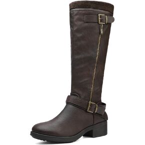 DREAM PAIRS Women's Wide Calf Knee High Boots, Motorcycle Riding Winter Boots, Brown-wide-t, Size 9.5 Turtle-w