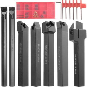 Hancaner 1/2'' 12mm Indexable Lathe Turning Tool 21Pcs Kit- 7Pcs Metal Lathe Tools Holder Set with 7Pcs Carbide Insert Turning Inserts and 7Pcs Matched Wrenches
