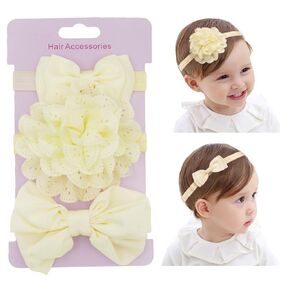 3pcs Cute Baby Bows Headband Chiffon Flower Girl Hairband for Toddler Newborn Infant Soft Elastic Hair Bow Accessories for Baby Birthday Party (Purple, Standard size)
