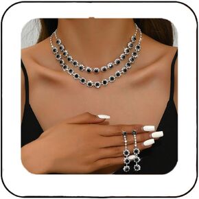 Unicra Rhinestone Bridal Wedding Jewelry Set Silver Crystal Necklace Earrings Bracelet Sets Formal Costume Jewelry for Women and Brides