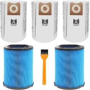 عبوة من 2 مرشحات بديلة VF5000 من ANBOO لمكنسة Ridgid Shop Vac 5-20 جالون للمكانس الكهربائية الرطبة/الجافة + 3 عبوات VF3502 أكياس فلتر مكنسة كهربائية متوافقة مع مكانس Shop Vac 12-16 جالون، مع فرشاة واحدة in Kuwait