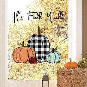 Fall Window Clings Boho Pumpkin Maple Leaf Reusable Window Decals for Autumn Thanksgiving Home Kitchen Window Glass Decor in Kuwait