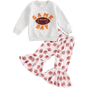 Baby Girl Football Outfit Long Sleeve Round Neck Sweatshirt Pullover Football Flare Pants Toddler Fall Clothes