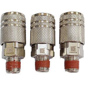 COSMOSTAR Industries Steel 1/4" FNPT Air Coupler 3 Pieces - 1/4 Inch Flow Size and 1/4" NPT Male Thread, Industrial Type Quick Connect Coupler with pre applied sealant (1/4" CMNPT, 3 PCS)