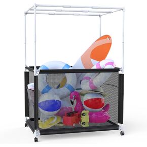 Pool Float Storage Bin, Outdoor Pool Toy Storage Organizer, Swimming Poolside Caddy Holder for Noodle Above Ground Pool Accessories Equipment (XX-Large, Black)