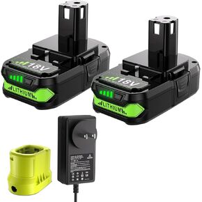POWTREE 3800mAh 2Pack P102 Replacement for Ryobi 18vBattery Lithium-ion Battery for Ryobi 18V ONE+ Battery with Charger for Ryobi P117 P118 P108 P107 P104 P105 P103 for Ryobi 18v Cordless Tool Battery