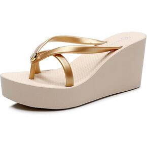Women's Thong Wedge Platform Slides Sandals Fashion Comfort Open Round Toe Slip On Anti-Slip Chunky Heel Flip Flops Summer Pool Party Beach Walking Sandals