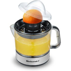 Elite Gourmet ETS-411 BPA-Free Electric Citrus Juicer Extractor: Compact Large Volume Pulp Control Oranges, Lemons, Limes, Grapefruits with Easy Pour Spout, 16 oz, White