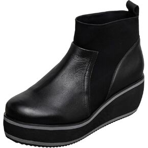 Antelope Women's Fallon Leather Boots, Ankle-High Booties, Slip-On Design, Cushioned Low Platform, Wedge Heel Comfort