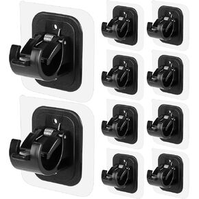 14PCS No Drill Curtain Rod Brackets No Drilling Self Adhesive Curtain Rod Holder Hooks Nail Free Adjustable Curtain Rod Hooks Curtain Hangers for Bathroom Kitchen Home Bathroom and Hotel (14PCS Black)