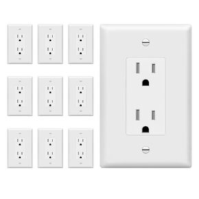ENERLITES Decorator Wall Receptacle Outlet, Tamper-Resistant Standard Electrical Wall Outlet, Residential Grade, 3-Wire, Self-Grounding, 2-Pole, 15A 125V, UL Listed, 61501-TR-W-10PCS, White (10 Pack)
