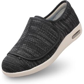 youyun Orthopedic Shoes for Women, Wide Fit Slip On Sneakers for Diabetics, Plantar Fasciitis and Swollen Feet Support, Lightweight Comfort and Breathable (Black/Grey) (Size 6)