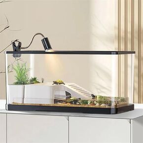 (Tank + Light + Filter+ Filter Balls) Turtle Tank Kit, Turtle Tank Starter Kit with Basking Platform and Soil Box,Bottom Drainage, Multi-Function Areas for Turtles, Crabs,Fishes, Amphibians,Reptiles.