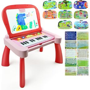 Love&Mini Toys for 3+ Year Old Girls 3 in 1 Activity Table Toddler Toys with 24 Keys Musical Piano Toys, 8-Sided Touch Learn Card, Drawing Board, Birthday Xmas Gift for 3+ Year Old Girls Boys