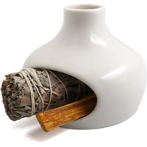 Palo Santo Holder,Chiminea Incense Burner for Palo Santo Sticks Sage Bundles Cones Incense, Handmade Ceramic Incense Holder Ash Catcher, Smudge Bowl for Meditation Yoga Zen Decor (Black)