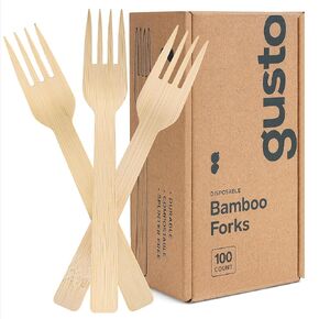 GUSTO [100 Count] Natural Bamboo Disposable Spoons - Biodegradable and Eco-Friendly Utensils for Parties, Events, and Everyday Use