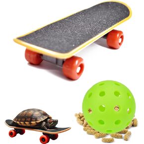 Tortoise Treat Ball And Training Skateboard Toy Set, Turtle Feeder Ball And Funny Skateboard, Tortoise Toy Feeding Balls Vegetable Grass For Small Animals Pets Tortoises Turtles (Blue)