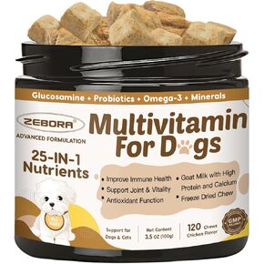 Dog Multivitamin with Minerals for Overall Health - Dog Vitamins and Supplements with Glucosamine, Probiotics for Puppy & Senior Dogs with Minerals - Omega 3 Fish Oil for Skin & Coat - 119 Chews