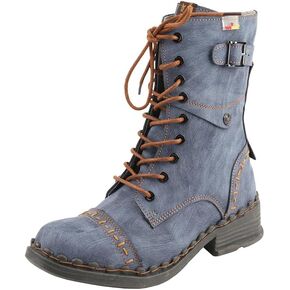 TMA EYES Women's Clasical Lace-Up Zipper Breathable Lining Flat with Hand-stitched Mid-calf Boots in Kuwait